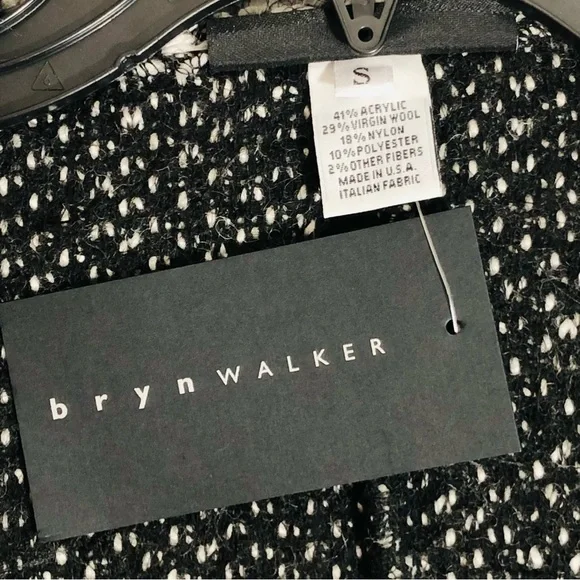 NWT Bryn Walker Women's Black & White Tweed Fringed Hemline Wrap Poncho size S - Picture 9 of 13